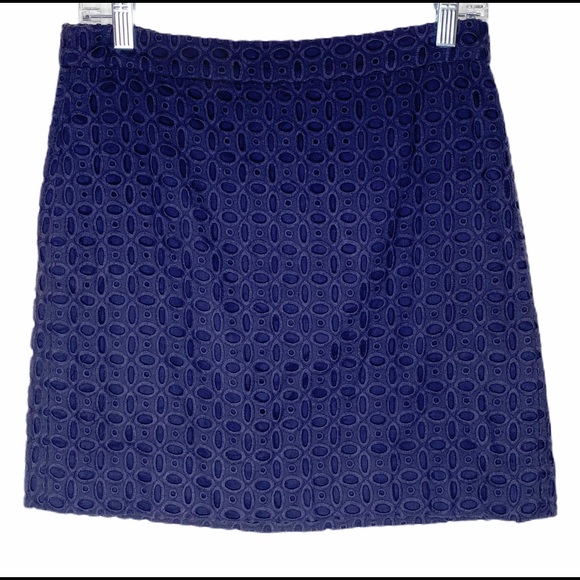 J. Crew Blue Eyelet Pencil Skirt Size 2 - Picture 2 of 6